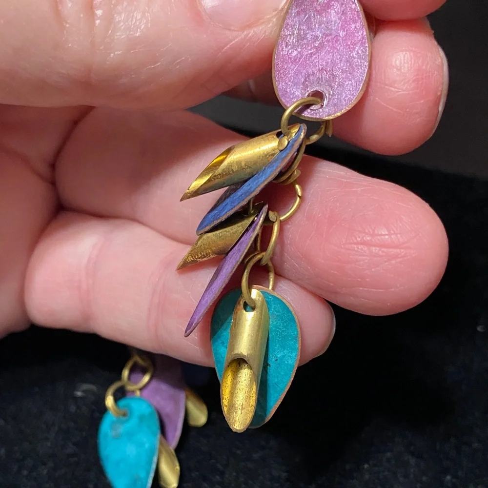 Elegant purple blue teal vintage Dangle pierced Earrings